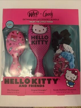 Hello Kitty Pink Wet Brush Detangling Accessory Bundle with Scrunchies